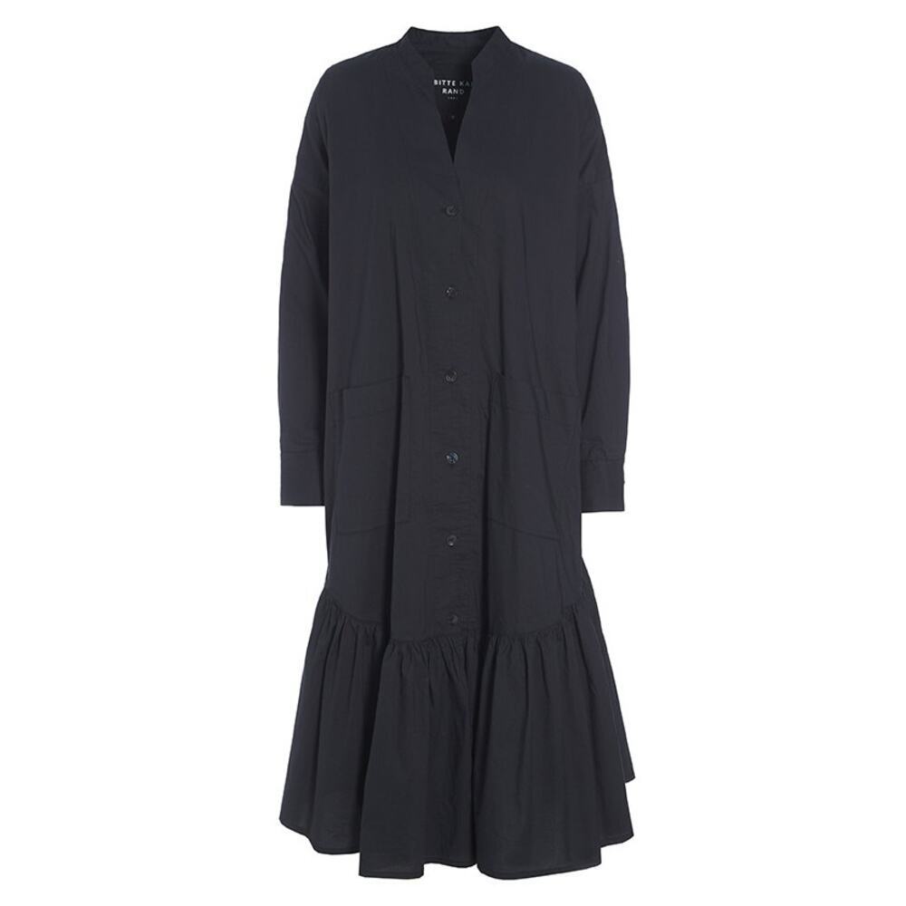 Bitte Kai Rand Black Tiered Cotton Smock Pocket Lagenlook Long Sleeve Dress S